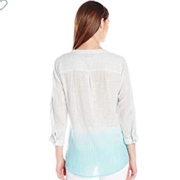 Vintage America Dip Dyed Ombre Stripe Cotton Popover Tunic in Blue / White - Picture 4 of 14